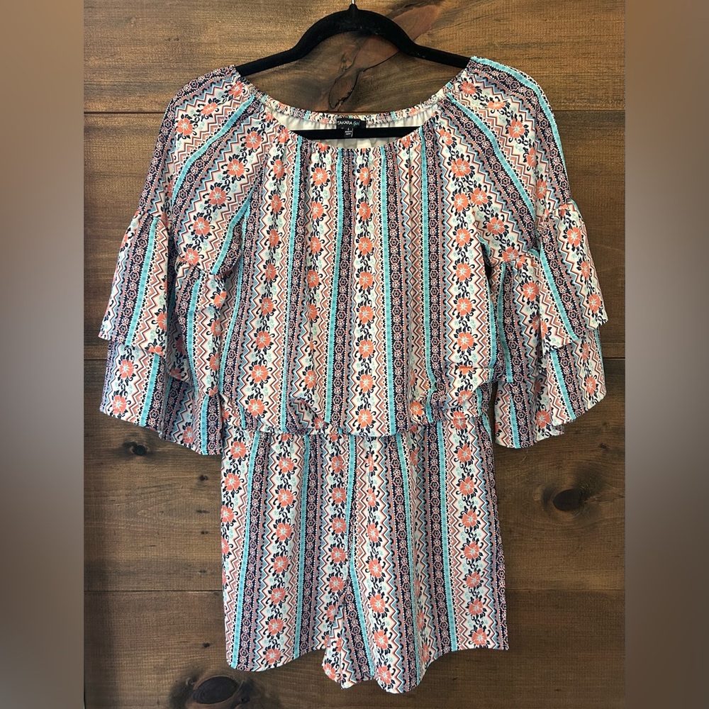 Takara Girls Youth Large Boho Print Off-Shoulder Romper